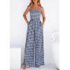 imagePRETTYGARDEN One Piece Jumpsuits for Women 2026 Summer Sleeveless Smocked Gingham Wide Leg Date Night Rompers Spring OutfitsNavy Blue