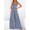 imagePRETTYGARDEN One Piece Jumpsuits for Women 2026 Summer Sleeveless Smocked Gingham Wide Leg Date Night Rompers Spring OutfitsNavy Blue