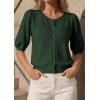 imagePRETTYGARDEN Puff Short Sleeve Cardigans for Women Lightweight 2026 Summer Shirts Button Up Knit Sweater Tops Spring ClothesArmy Green