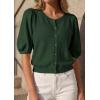 imagePRETTYGARDEN Puff Short Sleeve Cardigans for Women Lightweight 2026 Summer Shirts Button Up Knit Sweater Tops Spring ClothesArmy Green