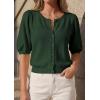 imagePRETTYGARDEN Puff Short Sleeve Cardigans for Women Lightweight 2026 Summer Shirts Button Up Knit Sweater Tops Spring ClothesArmy Green
