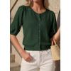 imagePRETTYGARDEN Puff Short Sleeve Cardigans for Women Lightweight 2026 Summer Shirts Button Up Knit Sweater Tops Spring ClothesArmy Green