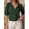 imagePRETTYGARDEN Puff Short Sleeve Cardigans for Women Lightweight 2026 Summer Shirts Button Up Knit Sweater Tops Spring ClothesArmy Green