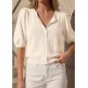 imagePRETTYGARDEN Puff Short Sleeve Cardigans for Women Lightweight 2026 Summer Shirts Button Up Knit Sweater Tops Spring ClothesBeige