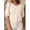 imagePRETTYGARDEN Puff Short Sleeve Cardigans for Women Lightweight 2026 Summer Shirts Button Up Knit Sweater Tops Spring ClothesBeige