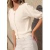 imagePRETTYGARDEN Puff Short Sleeve Cardigans for Women Lightweight 2026 Summer Shirts Button Up Knit Sweater Tops Spring ClothesBeige