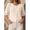 imagePRETTYGARDEN Puff Short Sleeve Cardigans for Women Lightweight 2026 Summer Shirts Button Up Knit Sweater Tops Spring ClothesBeige