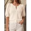 imagePRETTYGARDEN Puff Short Sleeve Cardigans for Women Lightweight 2026 Summer Shirts Button Up Knit Sweater Tops Spring ClothesBeige