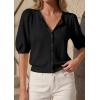 imagePRETTYGARDEN Puff Short Sleeve Cardigans for Women Lightweight 2026 Summer Shirts Button Up Knit Sweater Tops Spring ClothesBlack
