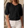 imagePRETTYGARDEN Puff Short Sleeve Cardigans for Women Lightweight 2026 Summer Shirts Button Up Knit Sweater Tops Spring ClothesBlack