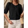 imagePRETTYGARDEN Puff Short Sleeve Cardigans for Women Lightweight 2026 Summer Shirts Button Up Knit Sweater Tops Spring ClothesBlack