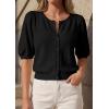 imagePRETTYGARDEN Puff Short Sleeve Cardigans for Women Lightweight 2026 Summer Shirts Button Up Knit Sweater Tops Spring ClothesBlack