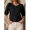 imagePRETTYGARDEN Puff Short Sleeve Cardigans for Women Lightweight 2026 Summer Shirts Button Up Knit Sweater Tops Spring ClothesBlack