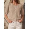 imagePRETTYGARDEN Puff Short Sleeve Cardigans for Women Lightweight 2026 Summer Shirts Button Up Knit Sweater Tops Spring ClothesKhaki