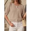 imagePRETTYGARDEN Puff Short Sleeve Cardigans for Women Lightweight 2026 Summer Shirts Button Up Knit Sweater Tops Spring ClothesKhaki