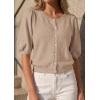 imagePRETTYGARDEN Puff Short Sleeve Cardigans for Women Lightweight 2026 Summer Shirts Button Up Knit Sweater Tops Spring ClothesKhaki