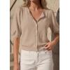 imagePRETTYGARDEN Puff Short Sleeve Cardigans for Women Lightweight 2026 Summer Shirts Button Up Knit Sweater Tops Spring ClothesKhaki