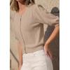 imagePRETTYGARDEN Puff Short Sleeve Cardigans for Women Lightweight 2026 Summer Shirts Button Up Knit Sweater Tops Spring ClothesKhaki