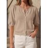imagePRETTYGARDEN Puff Short Sleeve Cardigans for Women Lightweight 2026 Summer Shirts Button Up Knit Sweater Tops Spring ClothesKhaki