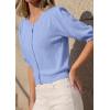 imagePRETTYGARDEN Puff Short Sleeve Cardigans for Women Lightweight 2026 Summer Shirts Button Up Knit Sweater Tops Spring ClothesLight Blue
