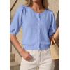 imagePRETTYGARDEN Puff Short Sleeve Cardigans for Women Lightweight 2026 Summer Shirts Button Up Knit Sweater Tops Spring ClothesLight Blue