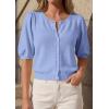 imagePRETTYGARDEN Puff Short Sleeve Cardigans for Women Lightweight 2026 Summer Shirts Button Up Knit Sweater Tops Spring ClothesLight Blue