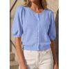 imagePRETTYGARDEN Puff Short Sleeve Cardigans for Women Lightweight 2026 Summer Shirts Button Up Knit Sweater Tops Spring ClothesLight Blue