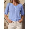 imagePRETTYGARDEN Puff Short Sleeve Cardigans for Women Lightweight 2026 Summer Shirts Button Up Knit Sweater Tops Spring ClothesLight Blue