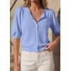 imagePRETTYGARDEN Puff Short Sleeve Cardigans for Women Lightweight 2026 Summer Shirts Button Up Knit Sweater Tops Spring ClothesLight Blue