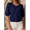 imagePRETTYGARDEN Puff Short Sleeve Cardigans for Women Lightweight 2026 Summer Shirts Button Up Knit Sweater Tops Spring ClothesNavy Blue