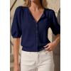 imagePRETTYGARDEN Puff Short Sleeve Cardigans for Women Lightweight 2026 Summer Shirts Button Up Knit Sweater Tops Spring ClothesNavy Blue
