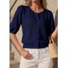 imagePRETTYGARDEN Puff Short Sleeve Cardigans for Women Lightweight 2026 Summer Shirts Button Up Knit Sweater Tops Spring ClothesNavy Blue