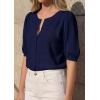 imagePRETTYGARDEN Puff Short Sleeve Cardigans for Women Lightweight 2026 Summer Shirts Button Up Knit Sweater Tops Spring ClothesNavy Blue