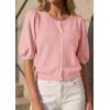 imagePRETTYGARDEN Puff Short Sleeve Cardigans for Women Lightweight 2026 Summer Shirts Button Up Knit Sweater Tops Spring ClothesPink