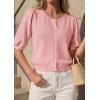 imagePRETTYGARDEN Puff Short Sleeve Cardigans for Women Lightweight 2026 Summer Shirts Button Up Knit Sweater Tops Spring ClothesPink