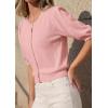 imagePRETTYGARDEN Puff Short Sleeve Cardigans for Women Lightweight 2026 Summer Shirts Button Up Knit Sweater Tops Spring ClothesPink