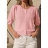 imagePRETTYGARDEN Puff Short Sleeve Cardigans for Women Lightweight 2026 Summer Shirts Button Up Knit Sweater Tops Spring ClothesPink