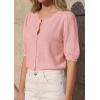 imagePRETTYGARDEN Puff Short Sleeve Cardigans for Women Lightweight 2026 Summer Shirts Button Up Knit Sweater Tops Spring ClothesPink
