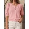 imagePRETTYGARDEN Puff Short Sleeve Cardigans for Women Lightweight 2026 Summer Shirts Button Up Knit Sweater Tops Spring ClothesPink