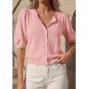 imagePRETTYGARDEN Puff Short Sleeve Cardigans for Women Lightweight 2026 Summer Shirts Button Up Knit Sweater Tops Spring ClothesPink
