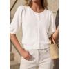 imagePRETTYGARDEN Puff Short Sleeve Cardigans for Women Lightweight 2026 Summer Shirts Button Up Knit Sweater Tops Spring ClothesWhite