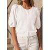 imagePRETTYGARDEN Puff Short Sleeve Cardigans for Women Lightweight 2026 Summer Shirts Button Up Knit Sweater Tops Spring ClothesWhite