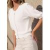 imagePRETTYGARDEN Puff Short Sleeve Cardigans for Women Lightweight 2026 Summer Shirts Button Up Knit Sweater Tops Spring ClothesWhite