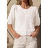 imagePRETTYGARDEN Puff Short Sleeve Cardigans for Women Lightweight 2026 Summer Shirts Button Up Knit Sweater Tops Spring ClothesWhite