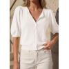 imagePRETTYGARDEN Puff Short Sleeve Cardigans for Women Lightweight 2026 Summer Shirts Button Up Knit Sweater Tops Spring ClothesWhite