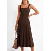 imagePRETTYGARDEN Spring Dresses for Women 2026 Summer Casual Sleeveless Square Neck A Line Knit Pleated Midi Cocktail Party DressBrown