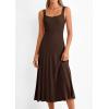 imagePRETTYGARDEN Spring Dresses for Women 2026 Summer Casual Sleeveless Square Neck A Line Knit Pleated Midi Cocktail Party DressBrown