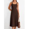imagePRETTYGARDEN Spring Dresses for Women 2026 Summer Casual Sleeveless Square Neck A Line Knit Pleated Midi Cocktail Party DressBrown