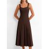 imagePRETTYGARDEN Spring Dresses for Women 2026 Summer Casual Sleeveless Square Neck A Line Knit Pleated Midi Cocktail Party DressBrown