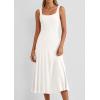 imagePRETTYGARDEN Spring Dresses for Women 2026 Summer Casual Sleeveless Square Neck A Line Knit Pleated Midi Cocktail Party DressWhite